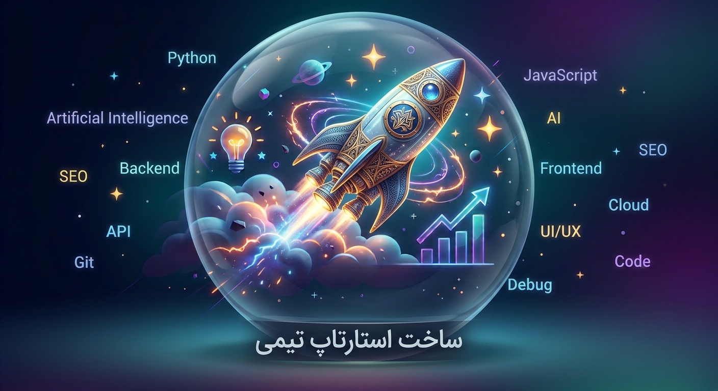 تصویر مفهومی مسیر ساخت استارتاپ تیمی با یادگیری فناوری و توسعه محصول